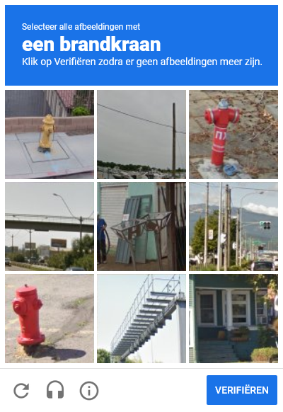 ReCAPTCHA: Select all images with a fire hydrant.